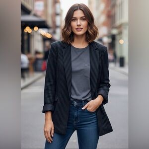 Systemaction black/white stripes lined blazer,single button closure, Spain,34(S)